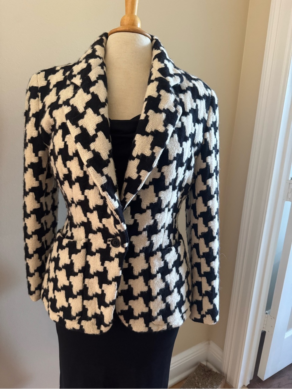 Classic Black & White Houndstooth Blazer Jacket
